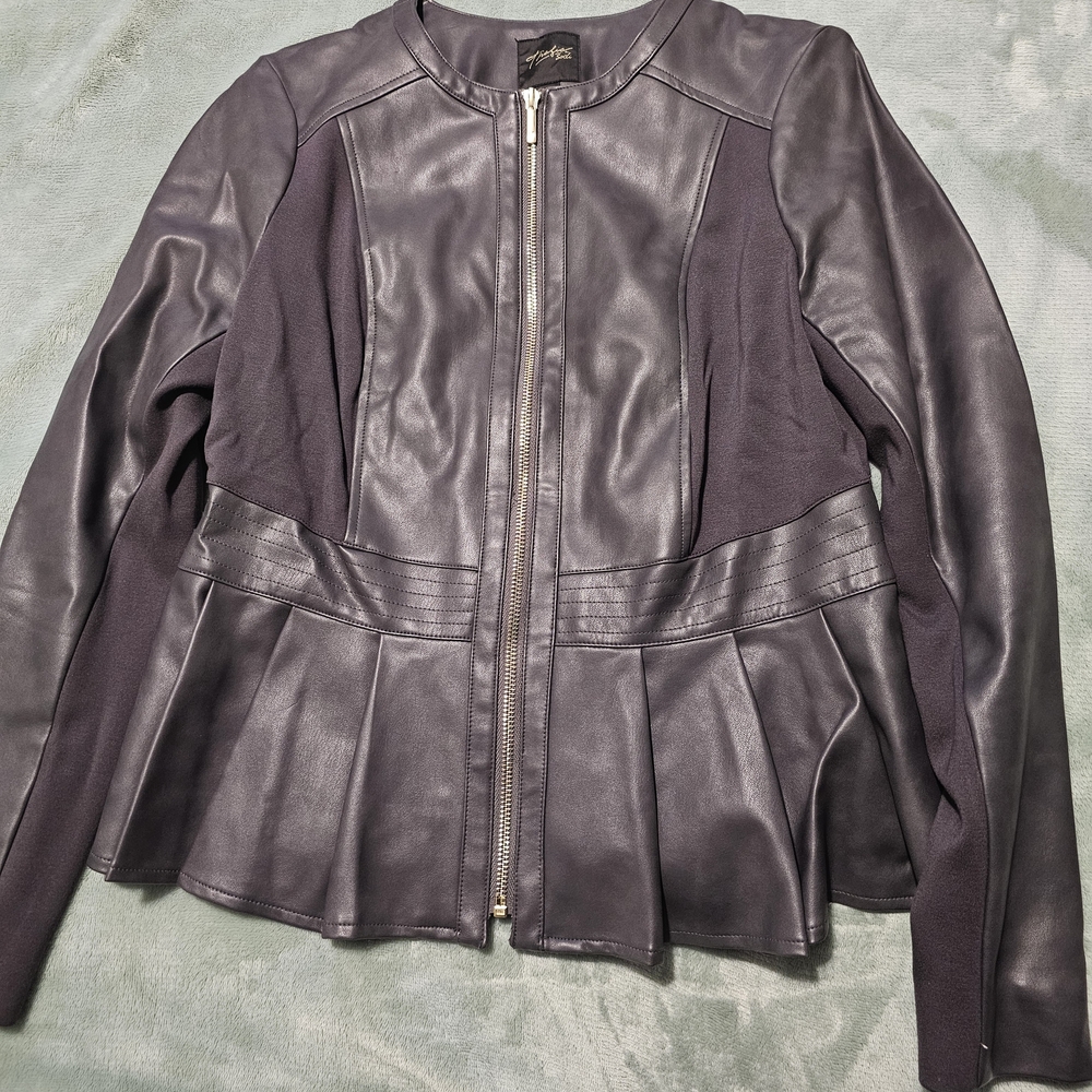 Thalia Sodi Faux Leather Peplum Moto Jacket - Black - Size S